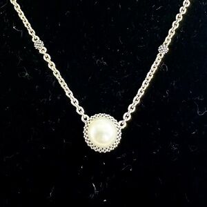 LAGOS Sterling Silver Luna Pearl Pendant Necklace; Caviar Popcorn Circle; 16-18”
